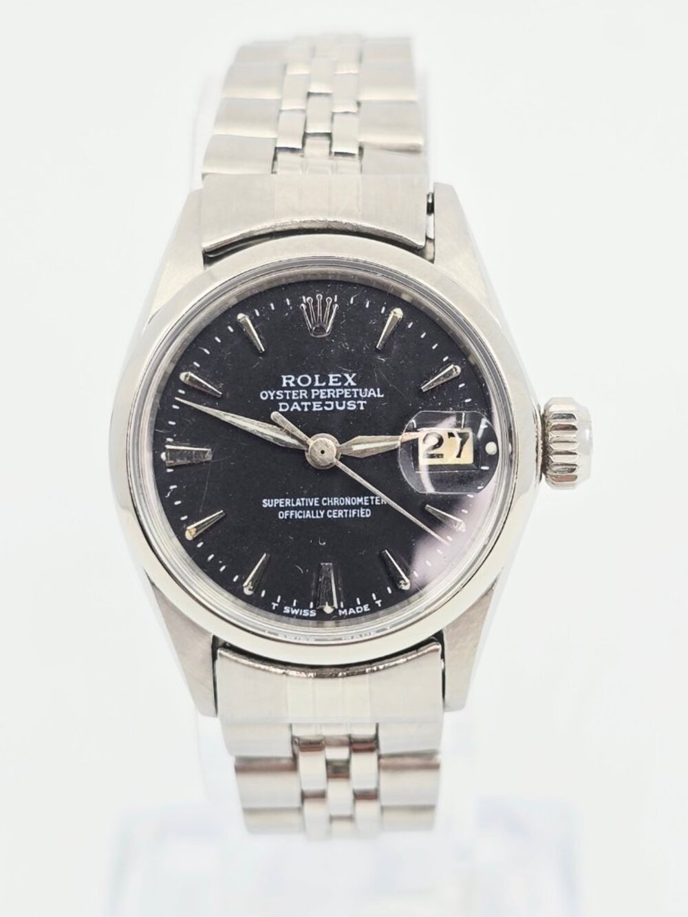 Rolex Lady Date 6516 Datejust Dial Black Tritium Jubilee 24mm Vintage Watch